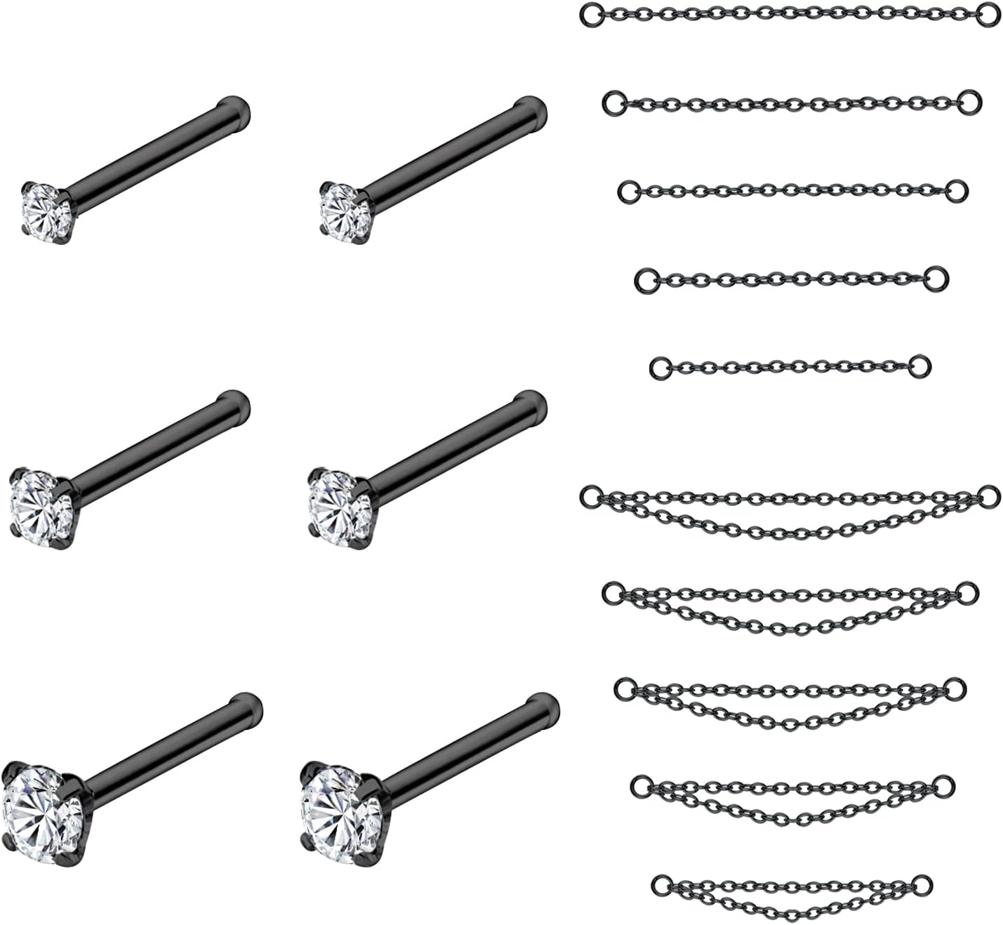 CZ Studs with Chain Surgical Steel Nose Piercing Jewelry - QIAO CrystalQIAO CrystalQIAO Crystal