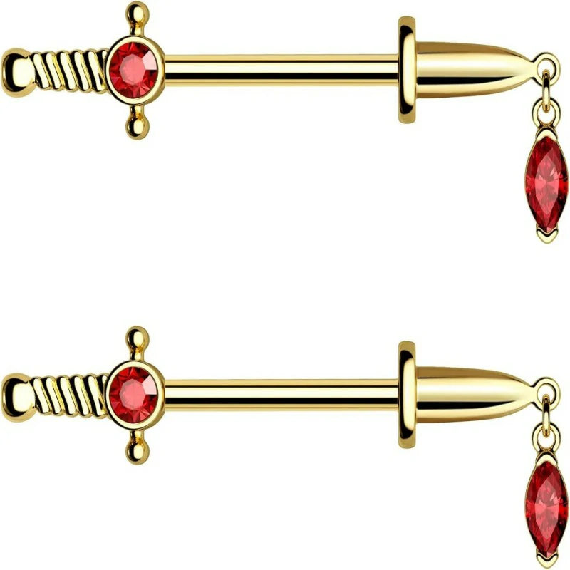 Dagger Nipple Ring 14G Gold Nipple Rings 316L Stainless Steel Nipple Piercing