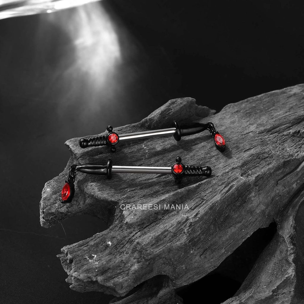 Dagger Nipple Ring 14G Gold Nipple Rings 316L Stainless Steel Nipple Piercing Jewelry Dangle Nipple Rings for Women Nipple Piercing Jewelry - QIAO CrystalQIAO CrystalQIAO Crystal