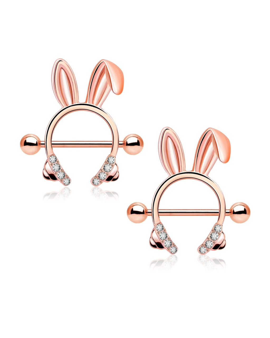 Dainty Rabbit Nipple Rings 14G Rosy Bunny Ear Clear CZ Nipple Piercing Barbell Surgical Steel 316L Piercing Jewelry for Women - QIAO Crystal我的商店QIAO Crystal