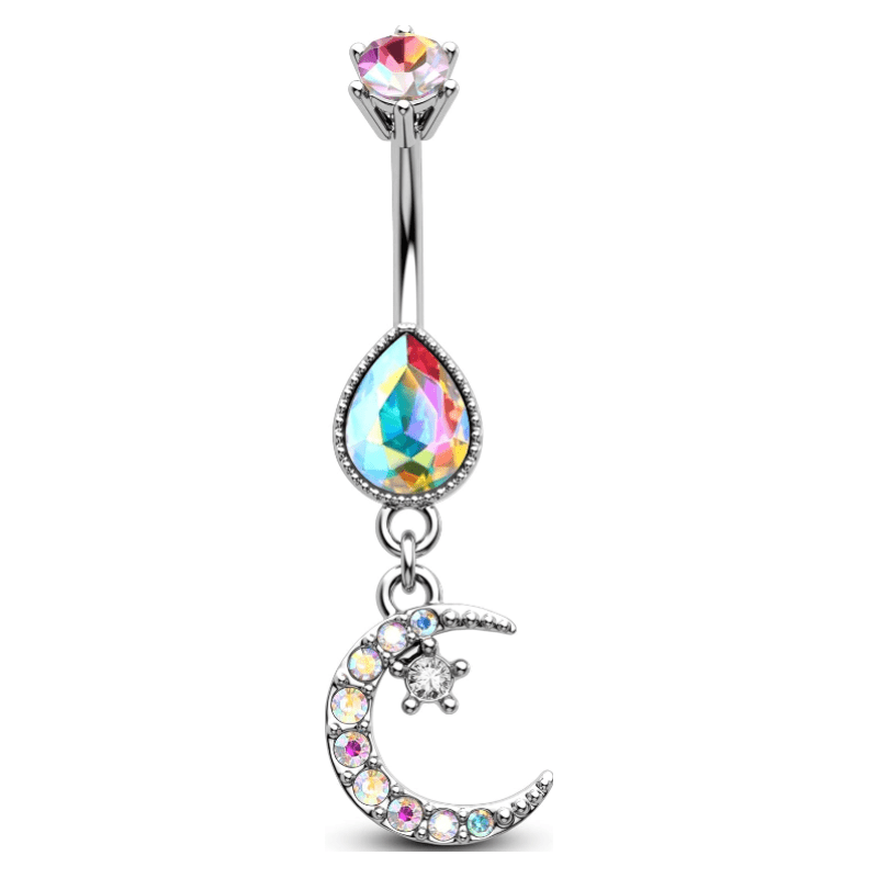 Dangle Belly Button Ring 14G Moon Dangly Belly Navel Rings for Women Belly Piercing Jewelry Dangling Stainless Steel - QIAO Crystal我的商店QIAO Crystal