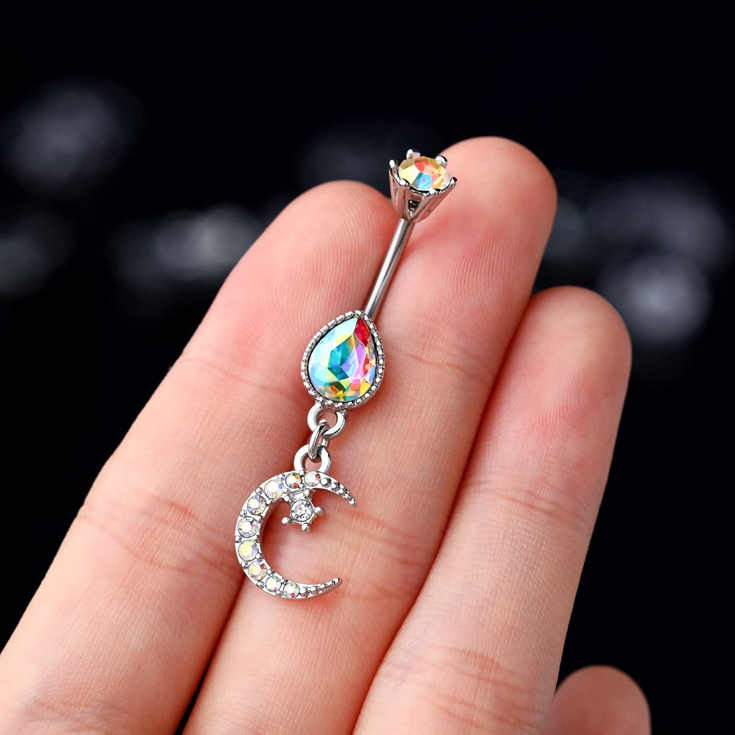Dangle Belly Button Ring 14G Moon Dangly Belly Navel Rings for Women Belly Piercing Jewelry Dangling Stainless Steel - 我的商店我的商店我的商店