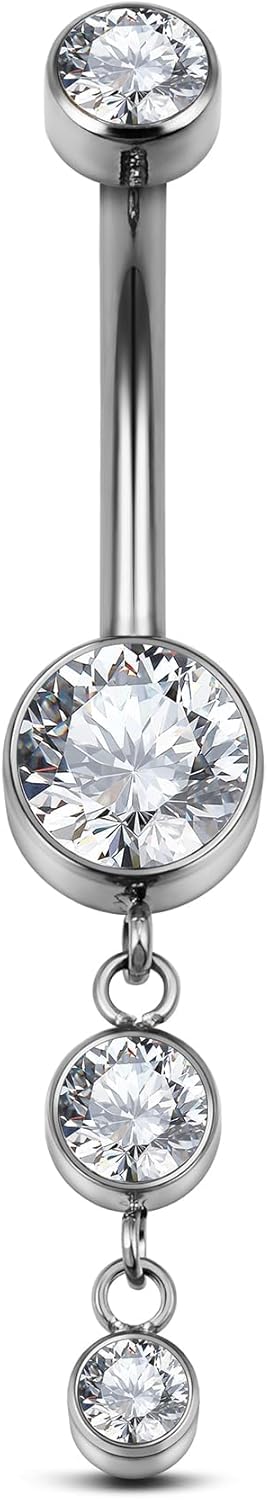 Dangle Belly Button Rings 14G 10mm 12mm - ASTM F136 Implant Grade Real Titanium Belly Ring, Internally Threaded Hypoallergenic Navel Piercing Jewelry for Gift idea (Clear) - 我的商店我的商店我的商店