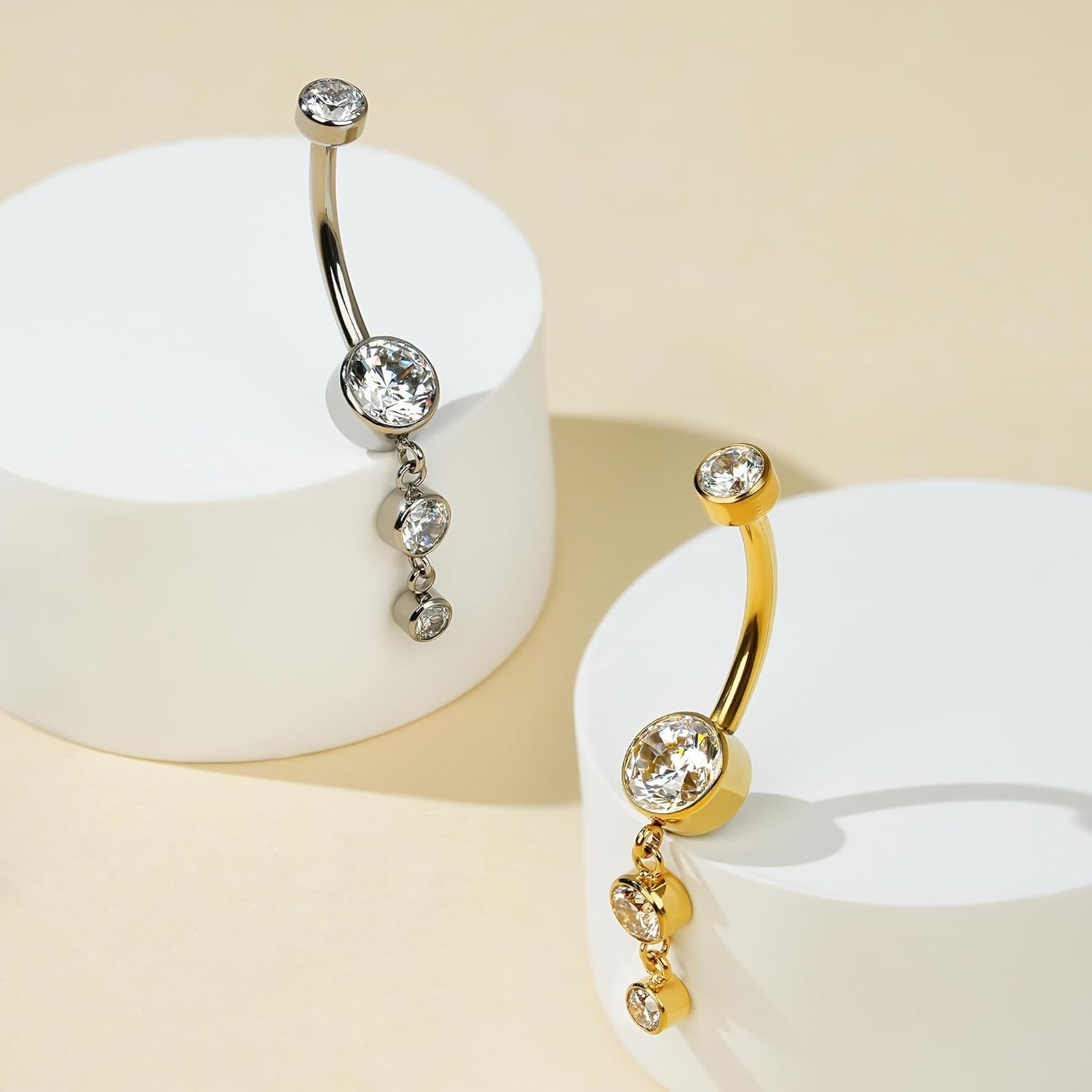 Dangle Belly Button Rings 14G 10mm 12mm - ASTM F136 Implant Grade Real Titanium Belly Ring, Internally Threaded Hypoallergenic Navel Piercing Jewelry for Gift idea (Clear) - 我的商店我的商店我的商店