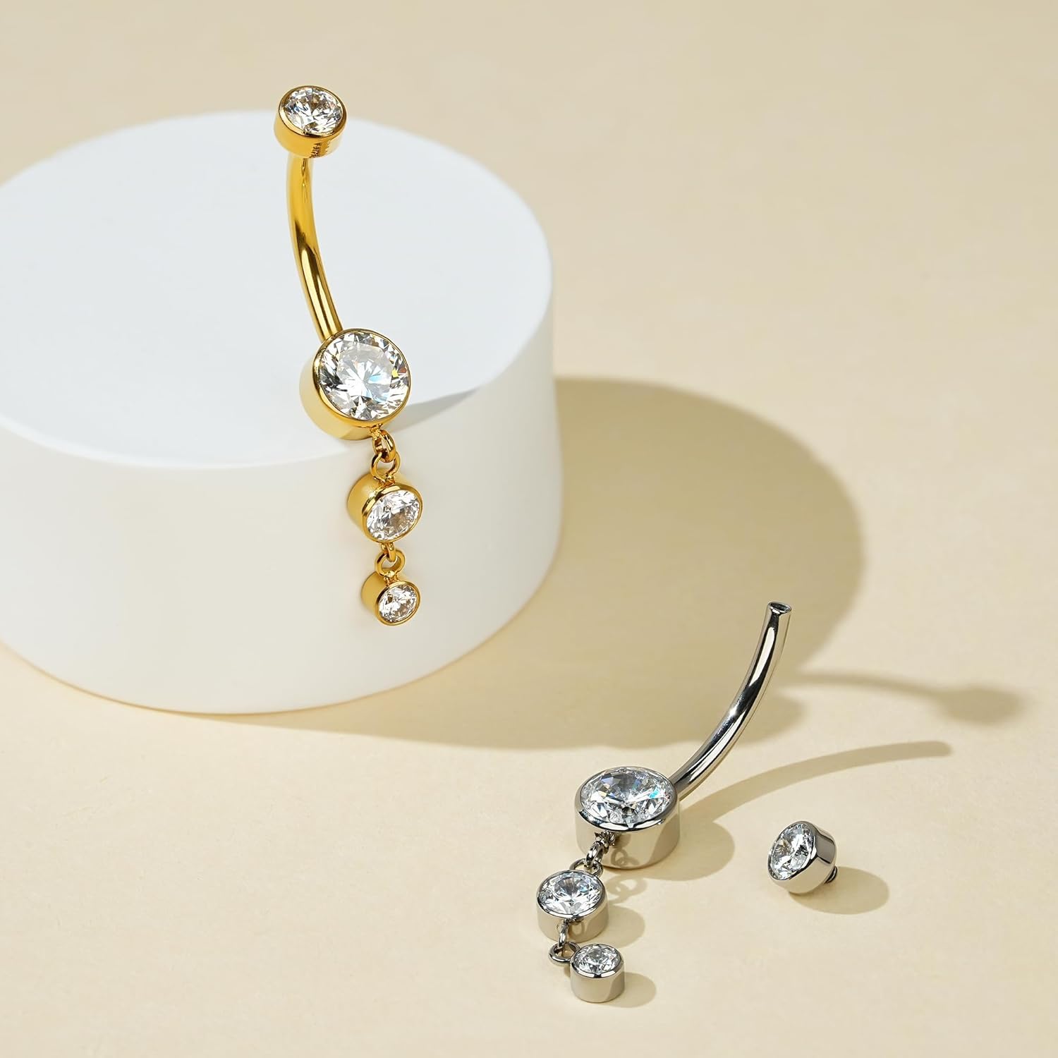 Dangle Belly Button Rings 14G 10mm 12mm - ASTM F136 Implant Grade Real Titanium Belly Ring, Internally Threaded Hypoallergenic Navel Piercing Jewelry for Gift idea (Clear) - 我的商店我的商店我的商店