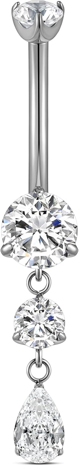 Dangle Belly Button Rings 14G 10mm 12mm - ASTM F136 Implant Grade Real Titanium Belly Ring, Internally Threaded Hypoallergenic Navel Piercing Jewelry for Gift idea (Clear) - 我的商店我的商店我的商店