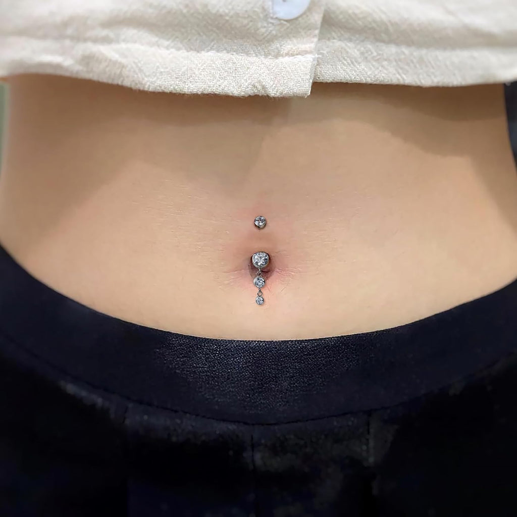 Dangle Belly Button Rings 14G 10mm 12mm - ASTM F136 Implant Grade Real Titanium Belly Ring, Internally Threaded Hypoallergenic Navel Piercing Jewelry for Gift idea (Clear) - 我的商店我的商店我的商店