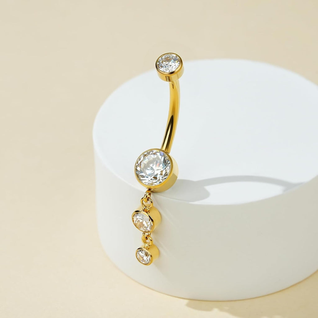 Dangle Belly Button Rings 14G 10mm 12mm - ASTM F136 Implant Grade Real Titanium Belly Ring, Internally Threaded Hypoallergenic Navel Piercing Jewelry for Gift idea (Clear) - 我的商店我的商店我的商店