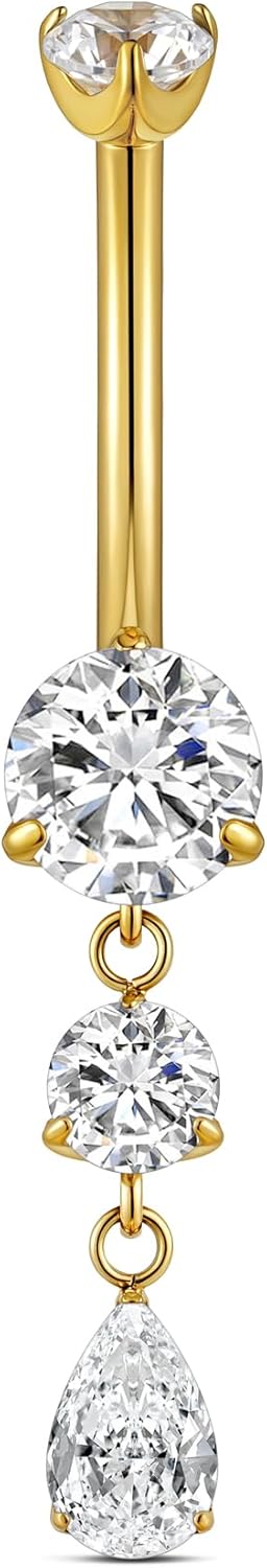 Dangle Belly Button Rings 14G 10mm 12mm - ASTM F136 Implant Grade Real Titanium Belly Ring, Internally Threaded Hypoallergenic Navel Piercing Jewelry for Gift idea (Clear) - 我的商店我的商店我的商店