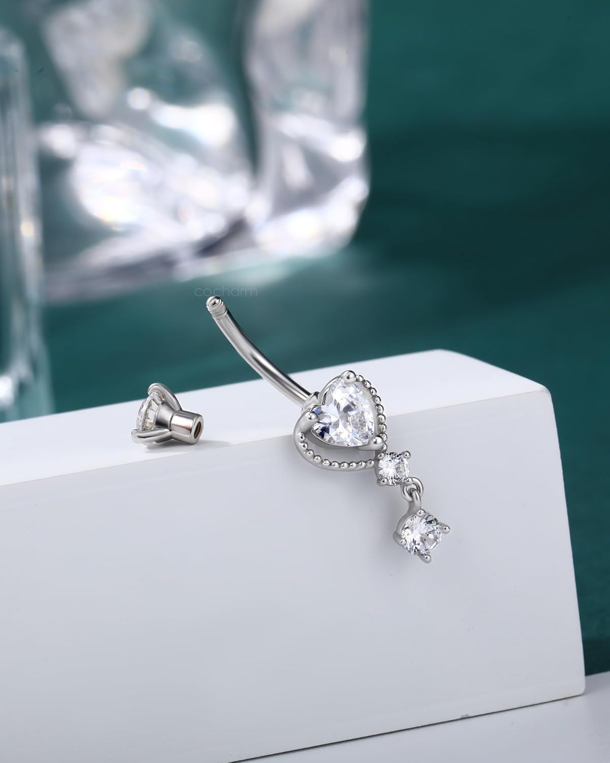 Dangle Belly Button Rings 14G Heart Belly Navel Rings for Women Surgical Steel Navel Piercing Jewelry - 我的商店我的商店我的商店