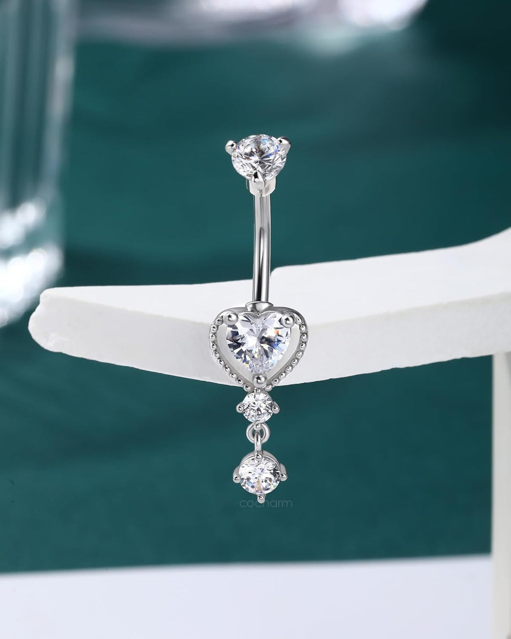 Dangle Belly Button Rings 14G Heart Belly Navel Rings for Women Surgical Steel Navel Piercing Jewelry - 我的商店我的商店我的商店