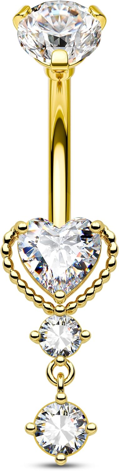 Dangle Belly Button Rings 14G Heart Belly Navel Rings for Women Surgical Steel Navel Piercing Jewelry - 我的商店我的商店我的商店