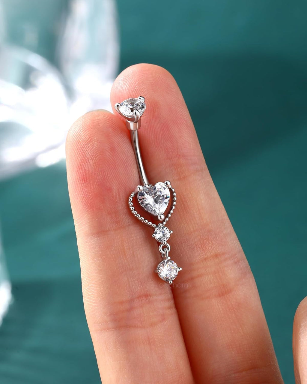 Dangle Belly Button Rings 14G Heart Belly Navel Rings for Women Surgical Steel Navel Piercing Jewelry - 我的商店我的商店我的商店