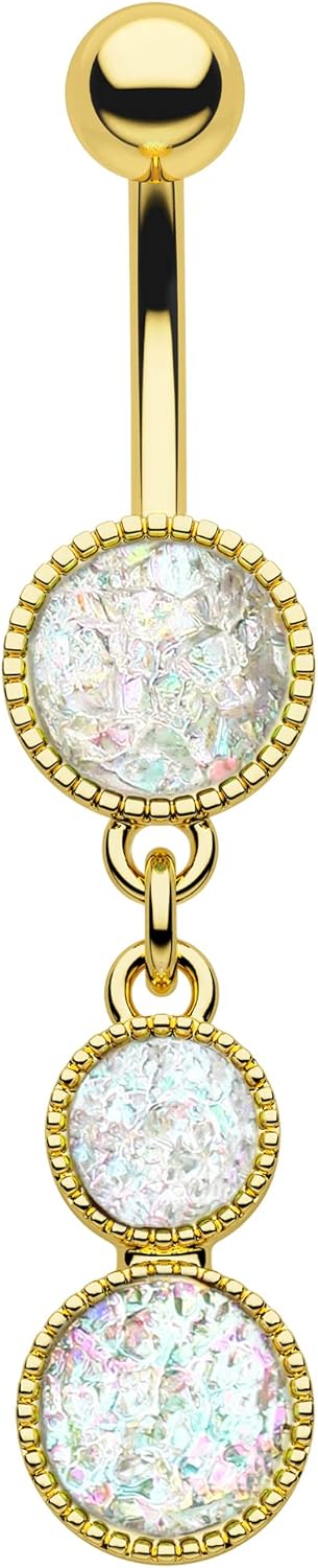 Dangle Belly Button Rings Gold Belly Button Ring Dangling 14G 10MM Sparkly Gold Belly Navel Piercing Jewelry 316L Stainless Steel - 我的商店我的商店我的商店