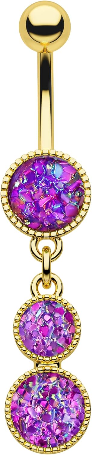 Dangle Belly Button Rings Gold Belly Button Ring Dangling 14G 10MM Sparkly Gold Belly Navel Piercing Jewelry 316L Stainless Steel - 我的商店我的商店我的商店