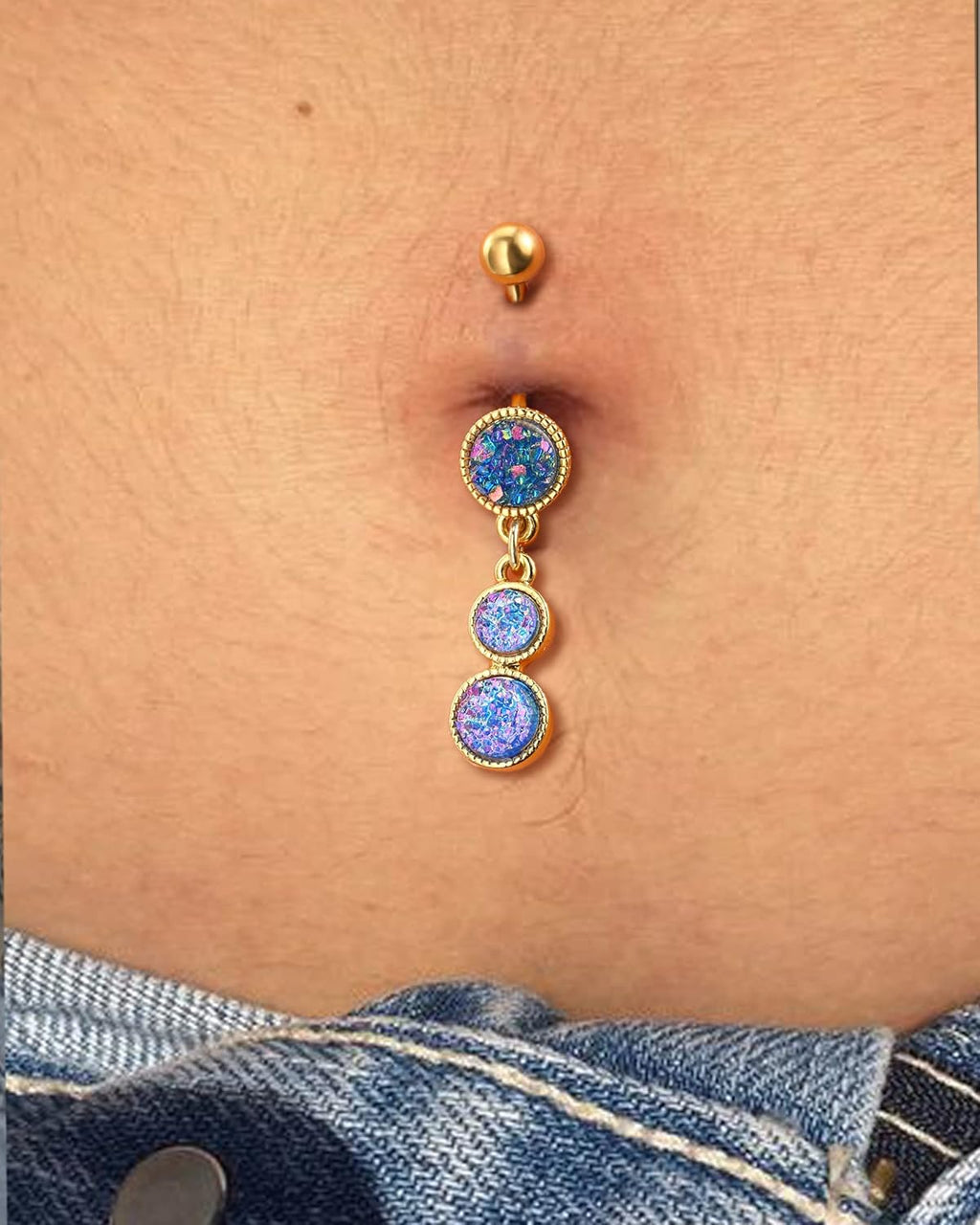 Dangle Belly Button Rings Gold Belly Button Ring Dangling 14G 10MM Sparkly Gold Belly Navel Piercing Jewelry 316L Stainless Steel - 我的商店我的商店我的商店