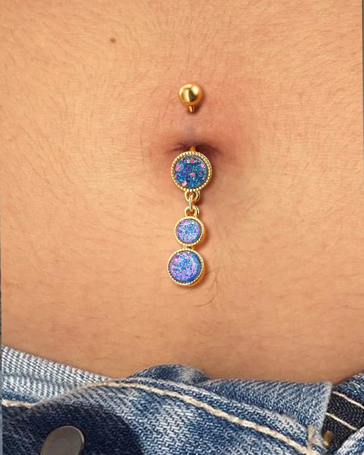 Dangle Belly Button Rings Gold Belly Button Ring Dangling 14G 10MM Sparkly Gold Belly Navel Piercing Jewelry 316L Stainless Steel - 我的商店我的商店我的商店