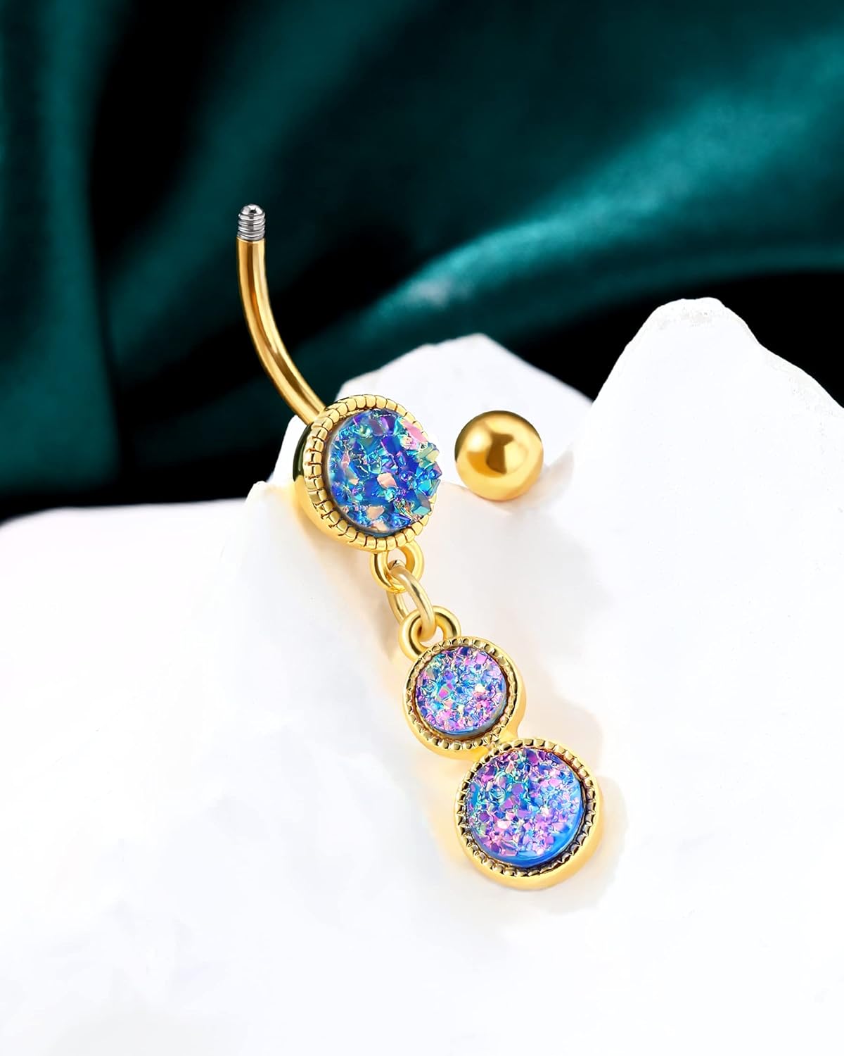 Dangle Belly Button Rings Gold Belly Button Ring Dangling 14G 10MM Sparkly Gold Belly Navel Piercing Jewelry 316L Stainless Steel - 我的商店我的商店我的商店