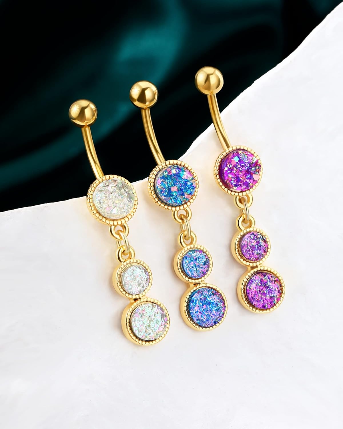 Dangle Belly Button Rings Gold Belly Button Ring Dangling 14G 10MM Sparkly Gold Belly Navel Piercing Jewelry 316L Stainless Steel - 我的商店我的商店我的商店