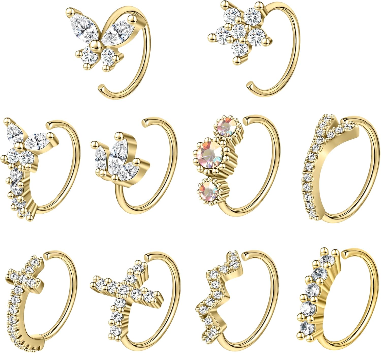 Dangle Nose Rings Hoop for Women Septum Nose Piercing Jewelry Cartilage Earring CZ Flower Leaf Star Butterfly Daith Tragus Helix Lip Piercing, Silver Gold Rose Gold - QIAO CrystalQIAO CrystalQIAO Crystal