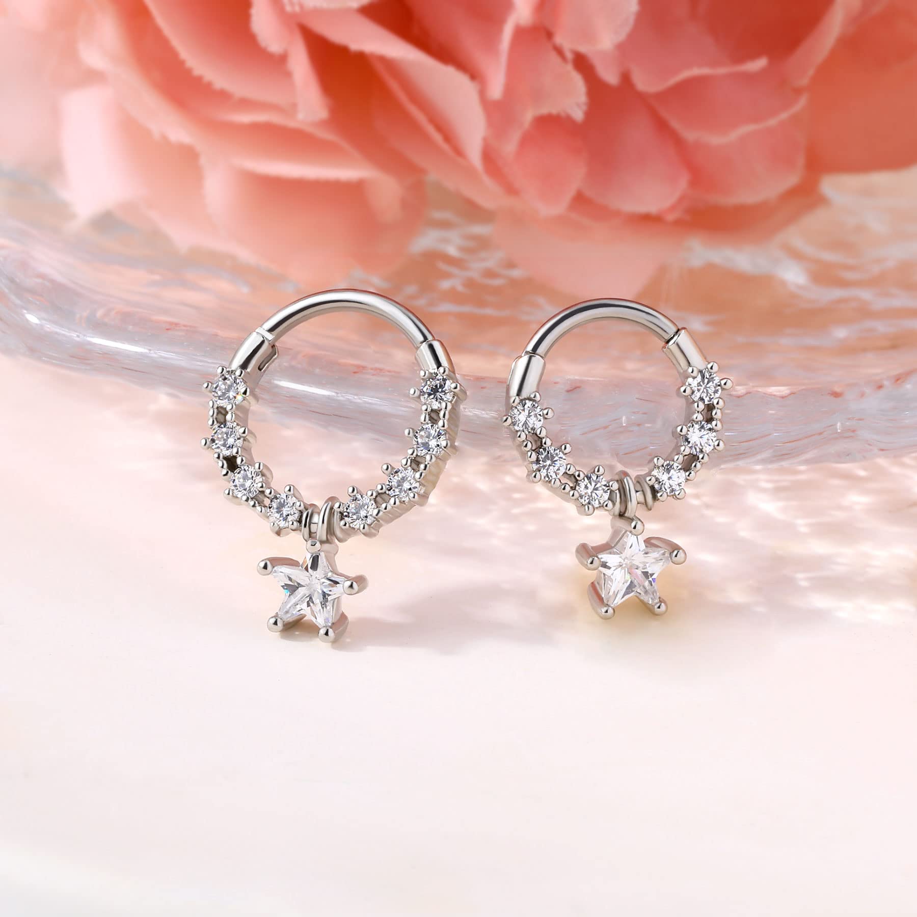 Dangle Septum Rings 16G Star Septum Jewelry Clear CZ Stainless Steel 316L Daith Piercing Jewelry for Women Helix Earring - QIAO Crystal我的商店QIAO Crystal