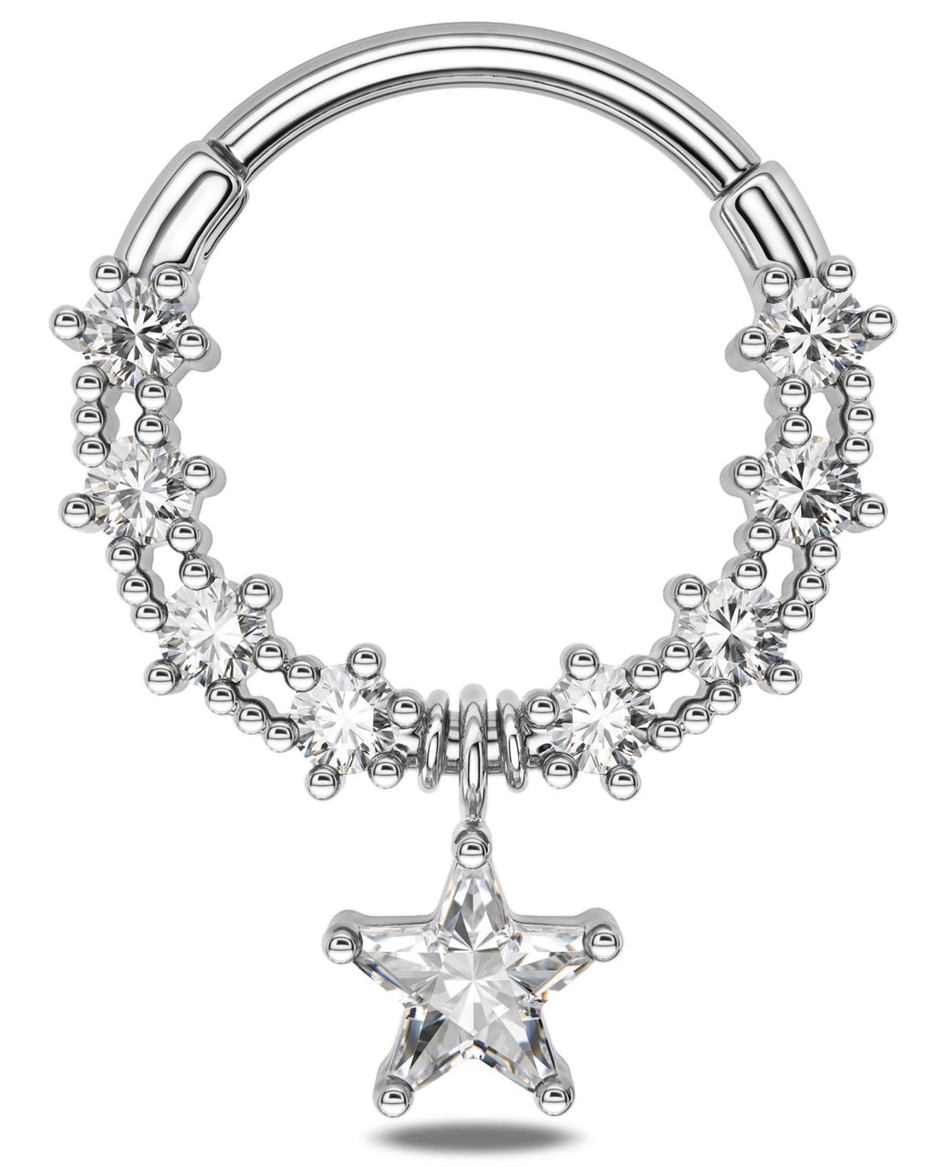 Dangle Septum Rings 16G Star Septum Jewelry Clear CZ Stainless Steel 316L Daith Piercing Jewelry for Women Helix Earring - QIAO Crystal我的商店QIAO Crystal