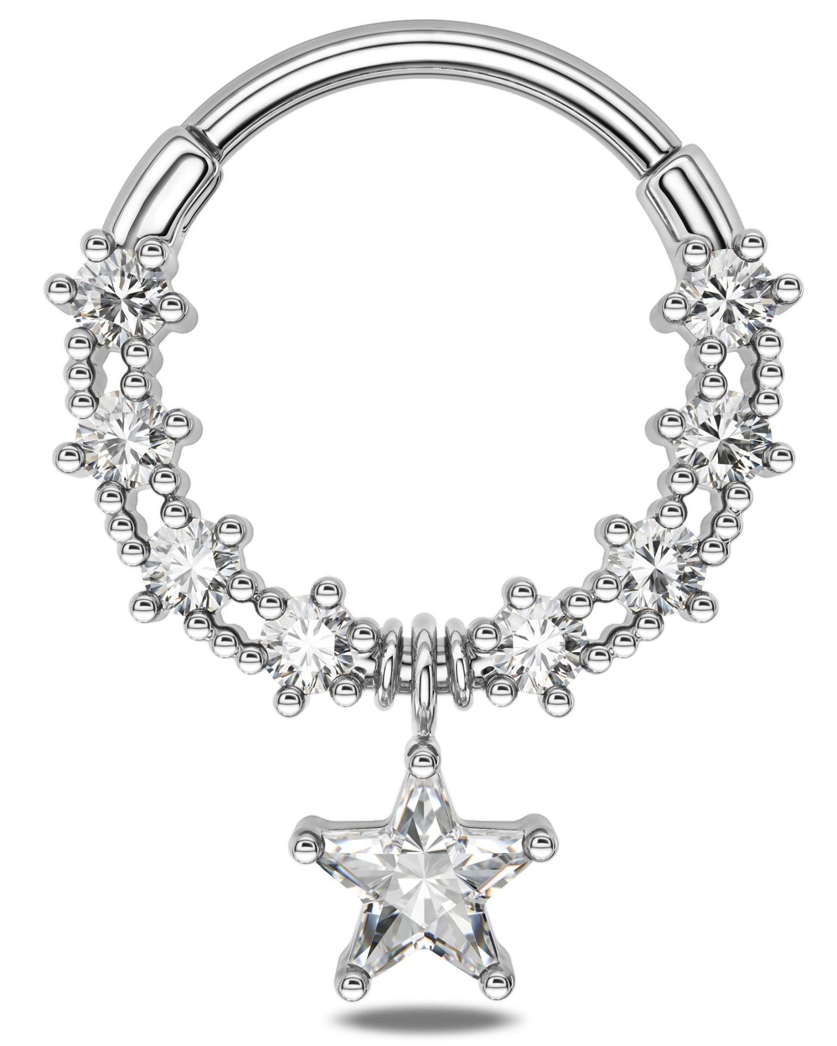 Dangle Septum Rings 16G Star Septum Jewelry Clear CZ Stainless Steel 316L Daith Piercing Jewelry for Women Helix Earring - QIAO Crystal我的商店QIAO Crystal