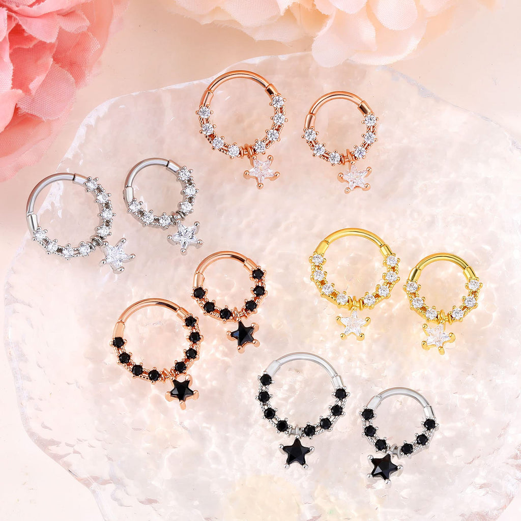 Dangle Septum Rings 16G Star Septum Jewelry Clear CZ Stainless Steel 316L Daith Piercing Jewelry for Women Helix Earring - QIAO Crystal我的商店QIAO Crystal