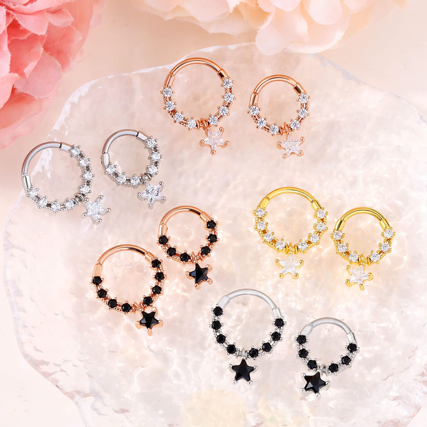 Dangle Septum Rings 16G Star Septum Jewelry Clear CZ Stainless Steel 316L Daith Piercing Jewelry for Women Helix Earring - QIAO Crystal我的商店QIAO Crystal
