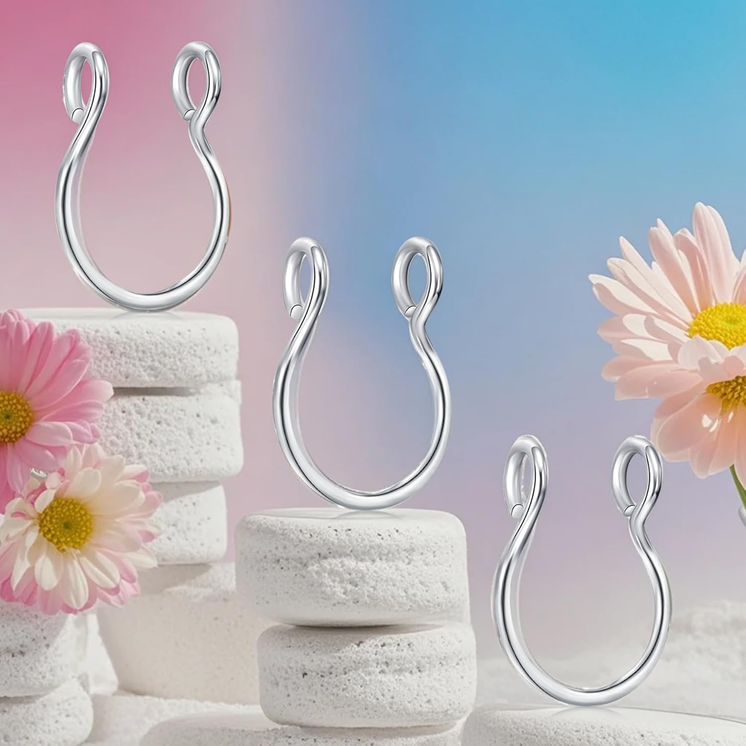 D.Bella Fake Septum Hoop 20G Faux Nose Piercing Hoop Clip on Nose Rings Non Piercing Fake Septum Lip Ear Ring Faux Body Piercing Jewelry for Women Men - QIAO CrystalQIAO CrystalQIAO Crystal