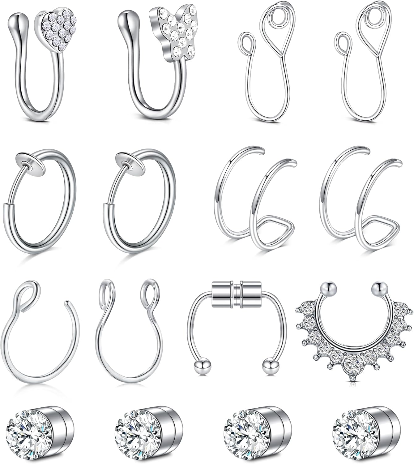 D.Bella Fake Septum Hoop 20G Faux Nose Piercing Hoop Clip on Nose Rings Non Piercing Fake Septum Lip Ear Ring Faux Body Piercing Jewelry for Women Men - QIAO CrystalQIAO CrystalQIAO Crystal