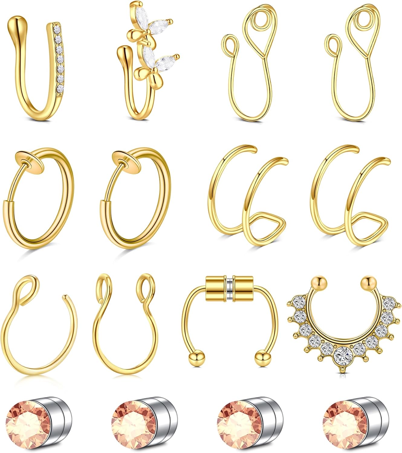 D.Bella Fake Septum Hoop 20G Faux Nose Piercing Hoop Clip on Nose Rings Non Piercing Fake Septum Lip Ear Ring Faux Body Piercing Jewelry for Women Men - QIAO CrystalQIAO CrystalQIAO Crystal
