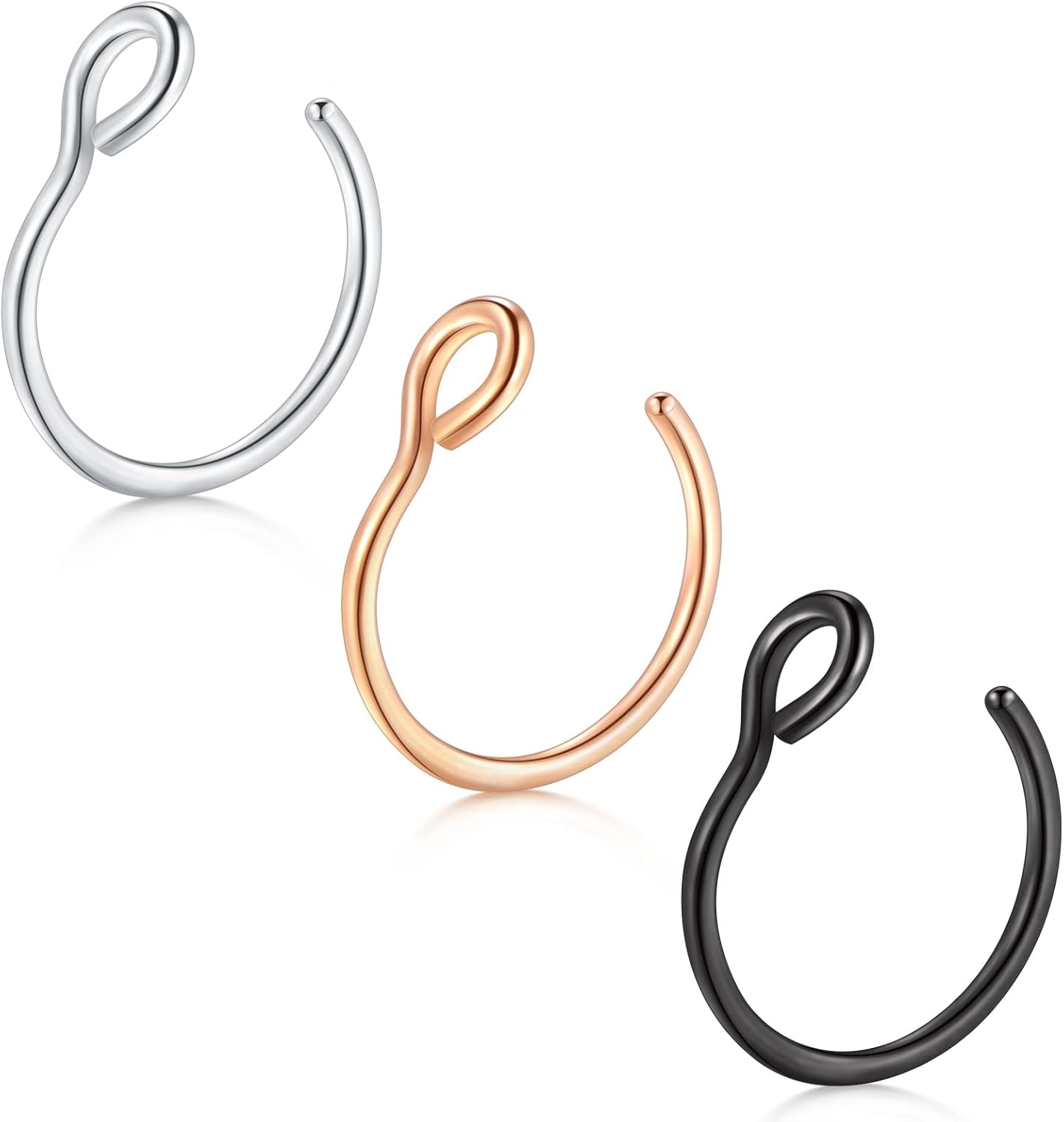 D.Bella Fake Septum Hoop 20G Faux Nose Piercing Hoop Clip on Nose Rings Non Piercing Fake Septum Lip Ear Ring Faux Body Piercing Jewelry for Women Men - QIAO CrystalQIAO CrystalQIAO Crystal