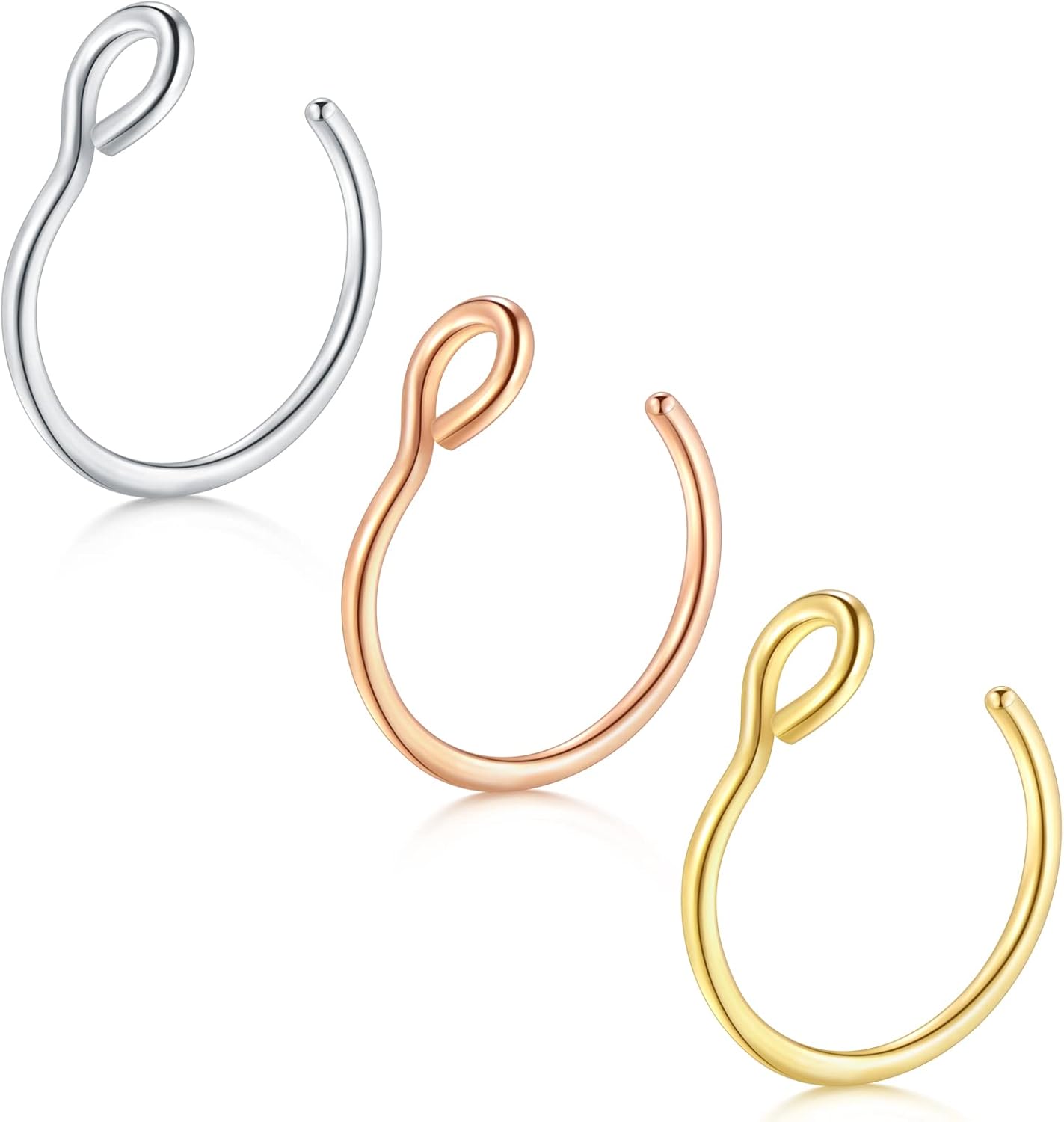 D.Bella Fake Septum Hoop 20G Faux Nose Piercing Hoop Clip on Nose Rings Non Piercing Fake Septum Lip Ear Ring Faux Body Piercing Jewelry for Women Men - QIAO CrystalQIAO CrystalQIAO Crystal