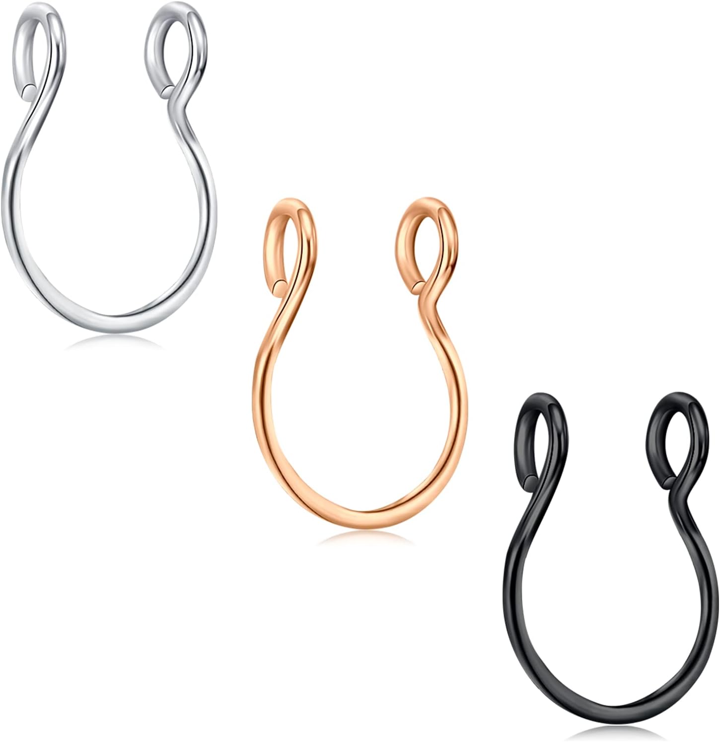 D.Bella Fake Septum Hoop 20G Faux Nose Piercing Hoop Clip on Nose Rings Non Piercing Fake Septum Lip Ear Ring Faux Body Piercing Jewelry for Women Men - QIAO CrystalQIAO CrystalQIAO Crystal