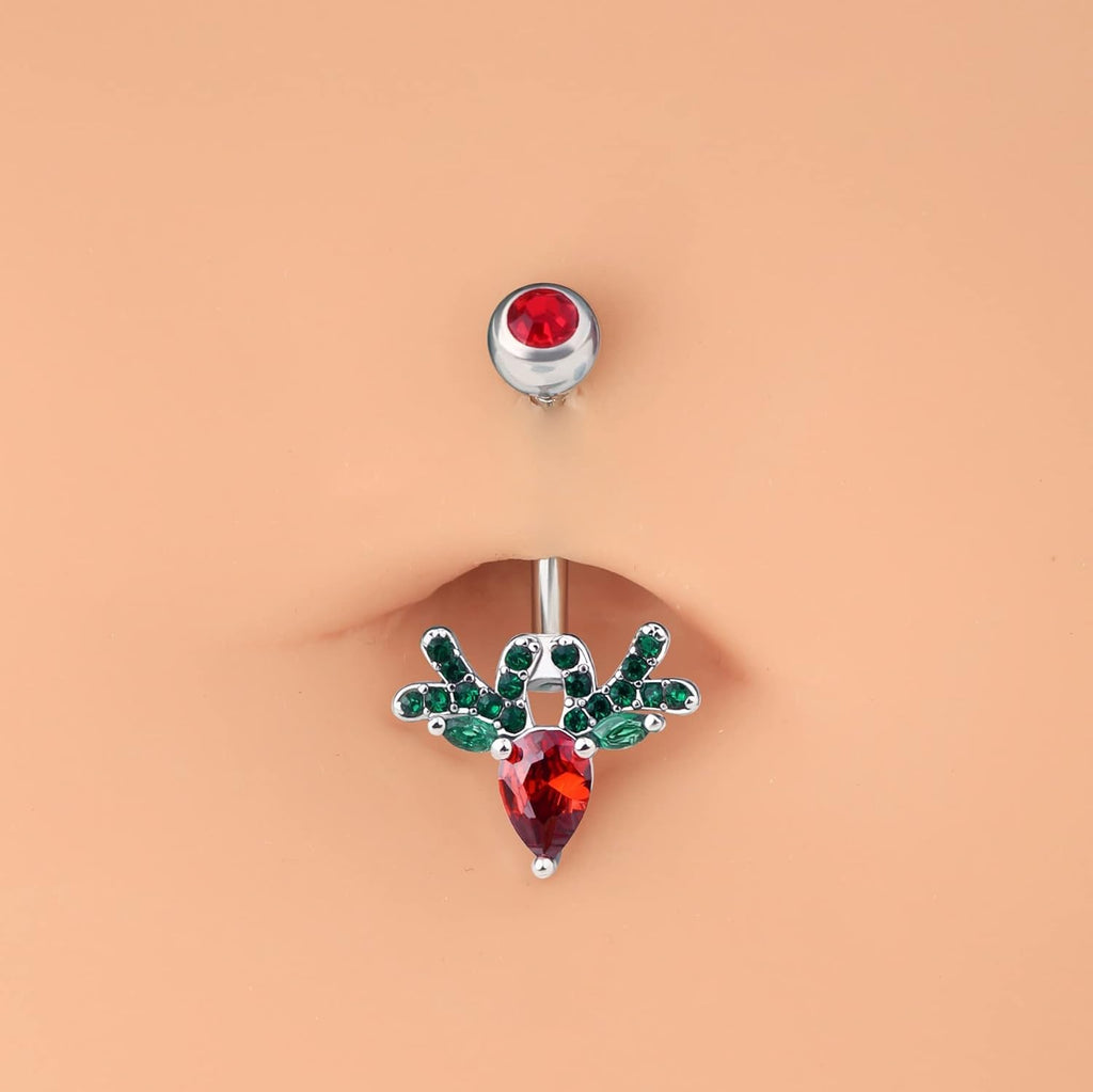 Deer Head Navel Piercing Jewelry Christmas Belly Button Ring 14G Surgical Steel Steel Curved Belly Rings Ring - 我的商店我的商店我的商店