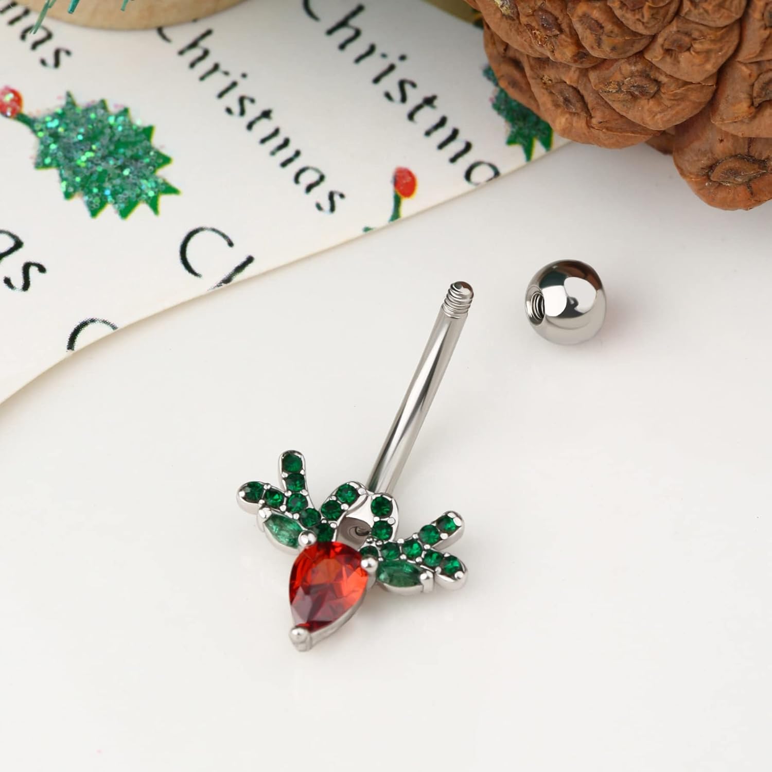 Deer Head Navel Piercing Jewelry Christmas Belly Button Ring 14G Surgical Steel Steel Curved Belly Rings Ring - 我的商店我的商店我的商店