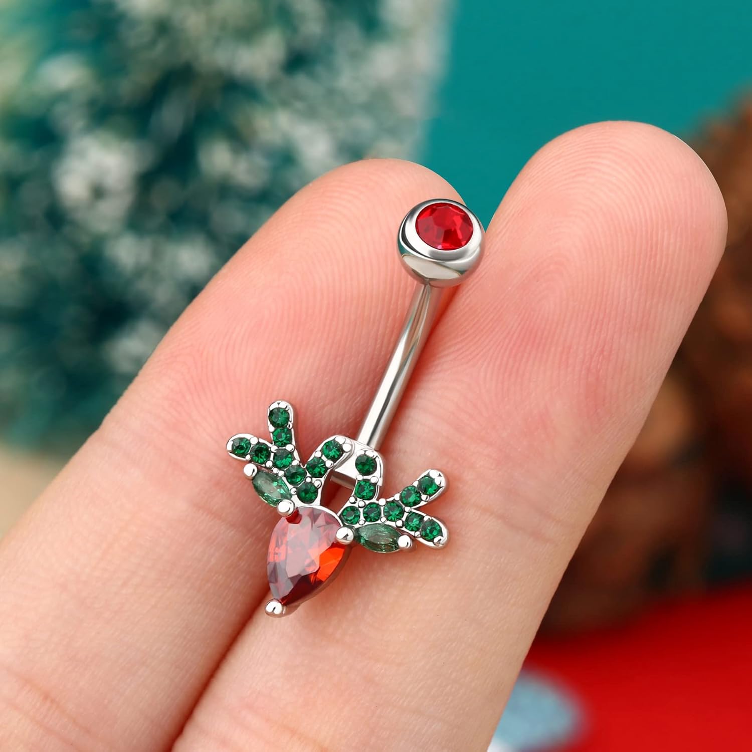 Deer Head Navel Piercing Jewelry Christmas Belly Button Ring 14G Surgical Steel Steel Curved Belly Rings Ring - 我的商店我的商店我的商店