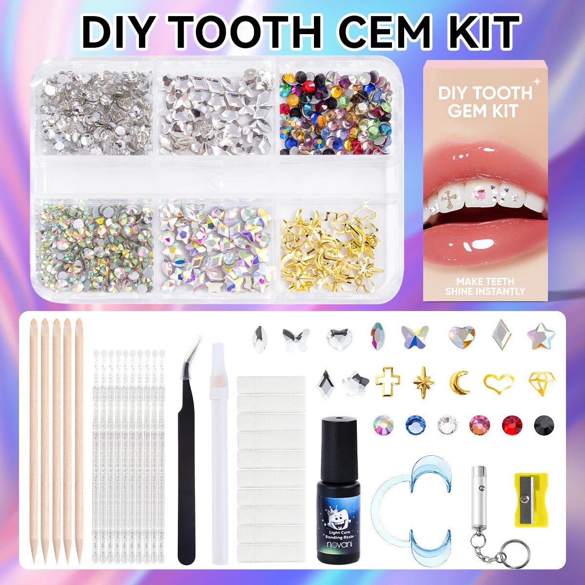 Dental Decorative Gemstones with Eco - friendly Glue Tooth Gemstone Kit DIY Tooth Gemstone Kit Temporary Styling Crystal Flat Shoes - QIAO CrystalQIAO CrystalQIAO Crystal