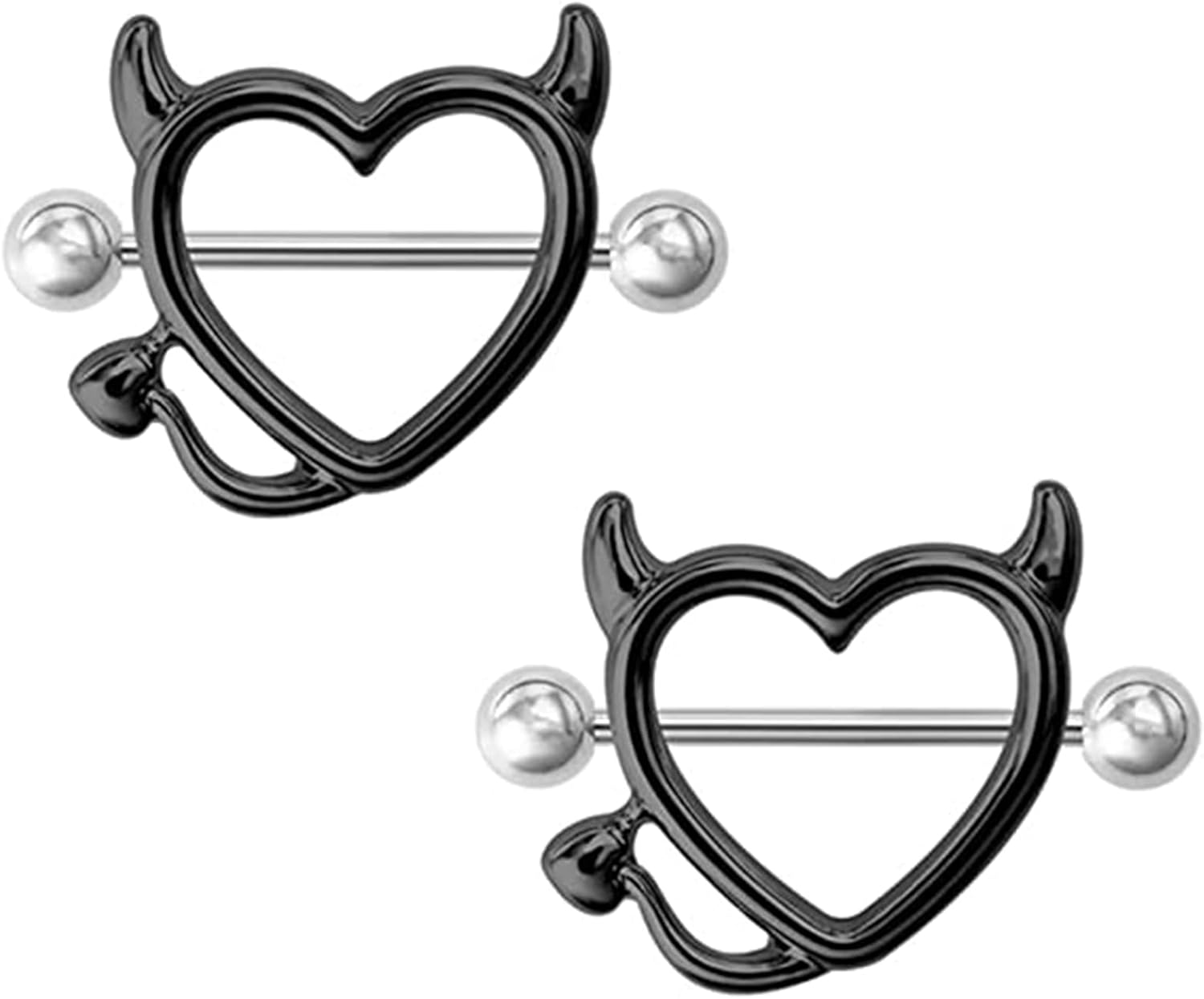 Devil Heart Nipple Rings - Surgical Steel Piercing Barbell Shield Cover Hoops - QIAO CrystalQIAO CrystalQIAO Crystal
