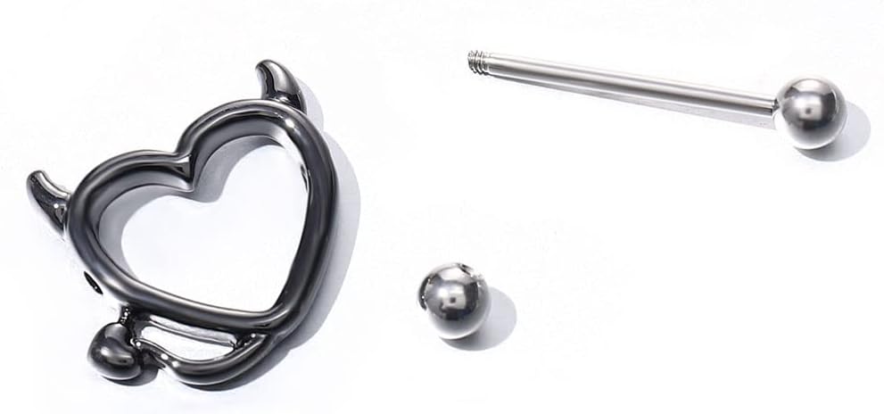 Devil Heart Nipple Rings - Surgical Steel Piercing Barbell Shield Cover Hoops - QIAO CrystalQIAO CrystalQIAO Crystal