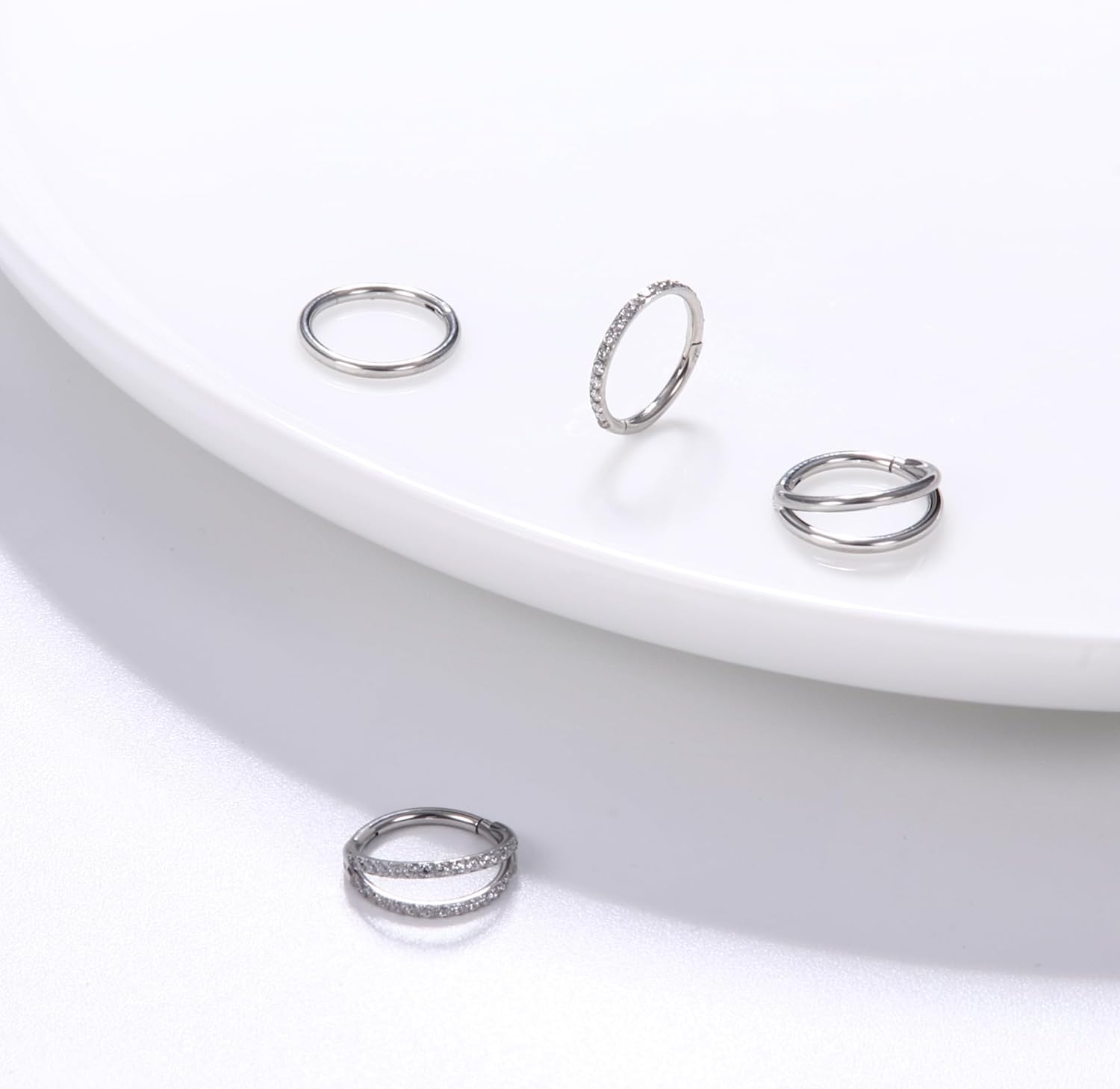 Dochais 4PCS 18G Nose Rings Hoops, Surgical Steel Earrings Tragus Septum Piercing CZ Clicker Ring, Hinged Segment Conch Lip Cartilage Double Hoops 8mm 10mm For Women Men - QIAO CrystalQIAO CrystalQIAO Crystal