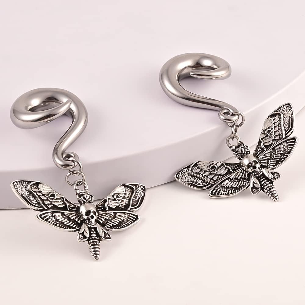 DOEARKO 2 PCS Butterfly Ear Dangle Plugs 316 Stainless Steel Ear Hangers Ear Gauges Piercing Plug Pair Selling 2g 0g Body Jewelry - QIAO CrystalQIAO CrystalQIAO Crystal