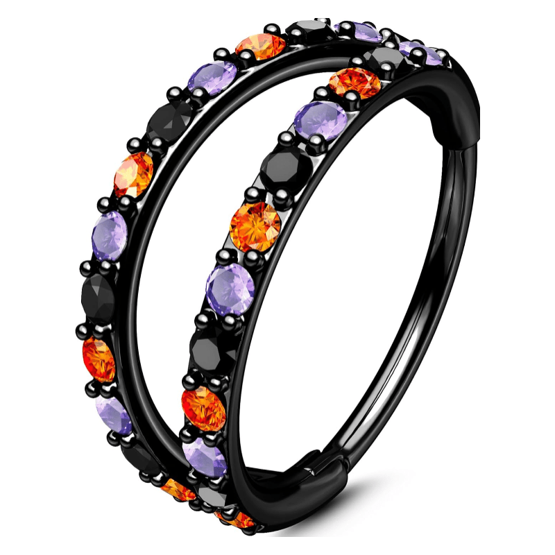 Double CZ Hoop Piercing Jewelry, Halloween & Christmas 20G Nose Rings (6MM 7MM 8MM), Classic 16G Cartilage Earrings (6MM–12MM), Surgical Steel Helix Tragus Lip Hoops for Women Men - QIAO CrystalQIAO CrystalQIAO Crystal