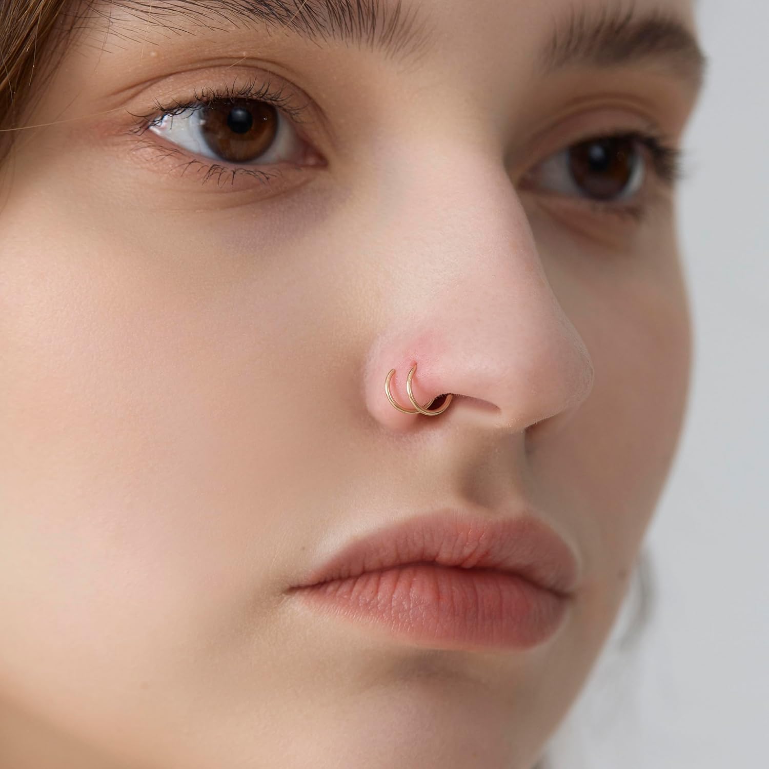 Double Hoop Nose Ring for Single Piercing,14K Gold Filled/Sterling Silver/Rose Gold Nose Ring for Women,20g / 22g Spiral Twist Nose Ring,6mm/7mm/8mm - QIAO CrystalQIAO CrystalQIAO Crystal