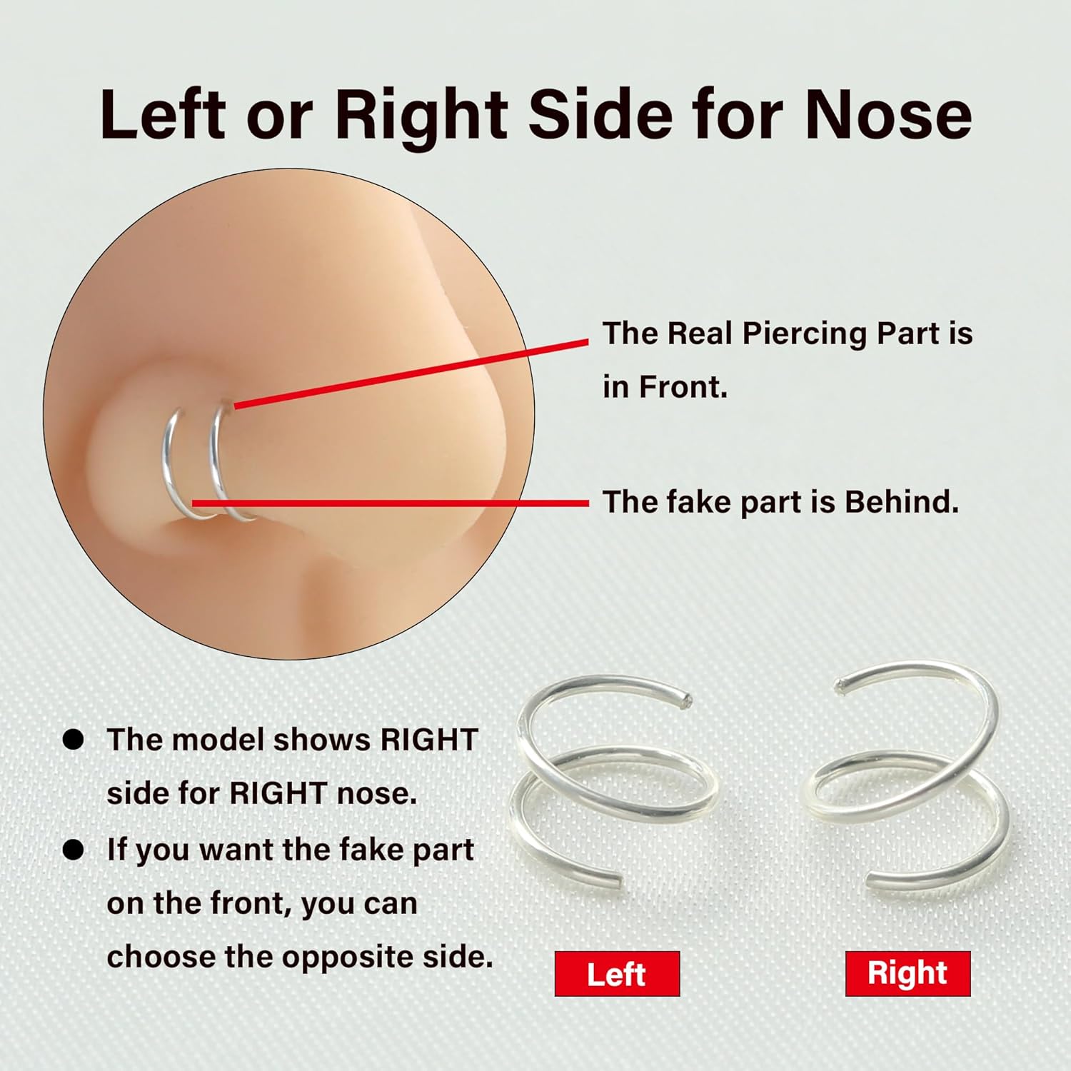 Double Hoop Nose Ring for Single Piercing,14K Gold Filled/Sterling Silver/Rose Gold Nose Ring for Women,20g / 22g Spiral Twist Nose Ring,6mm/7mm/8mm - QIAO CrystalQIAO CrystalQIAO Crystal