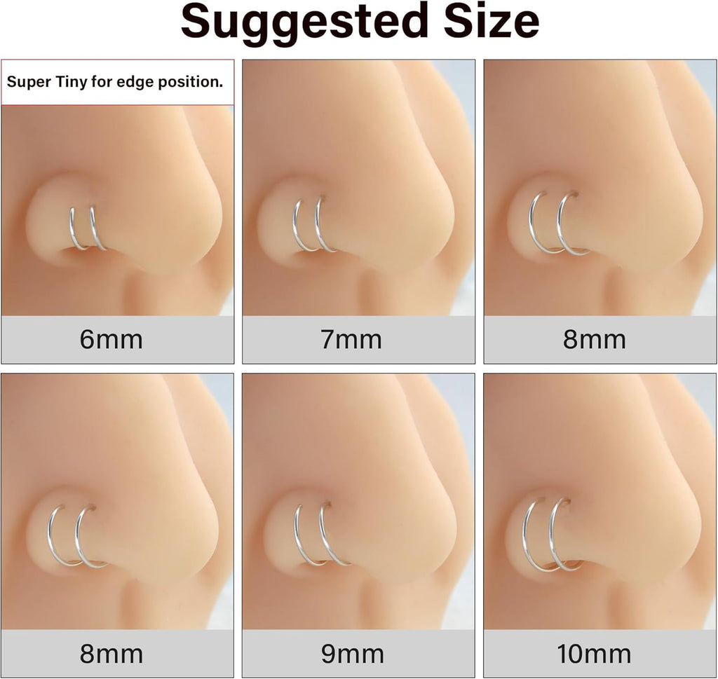 Double Hoop Nose Ring for Single Piercing,14K Gold Filled/Sterling Silver/Rose Gold Nose Ring for Women,20g / 22g Spiral Twist Nose Ring,6mm/7mm/8mm - QIAO CrystalQIAO CrystalQIAO Crystal