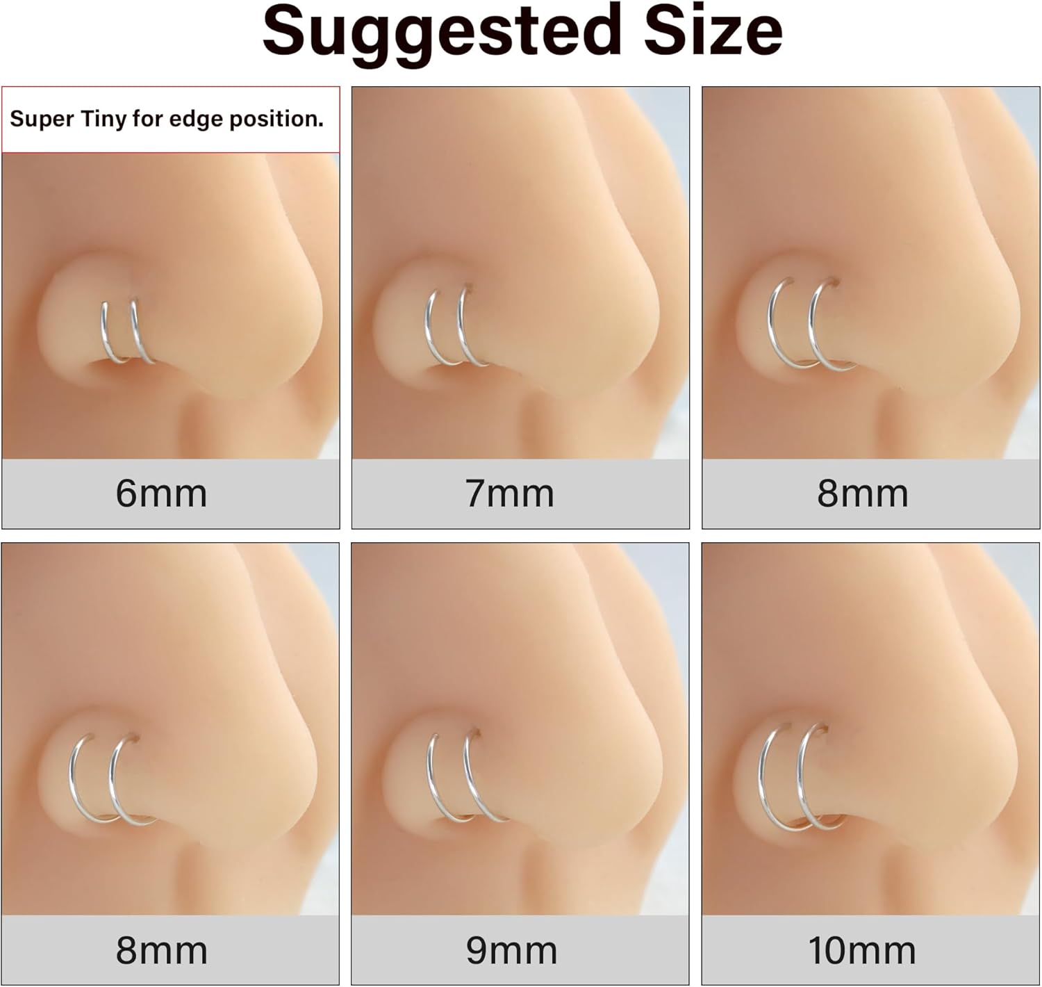 Double Hoop Nose Ring for Single Piercing,14K Gold Filled/Sterling Silver/Rose Gold Nose Ring for Women,20g / 22g Spiral Twist Nose Ring,6mm/7mm/8mm - QIAO CrystalQIAO CrystalQIAO Crystal