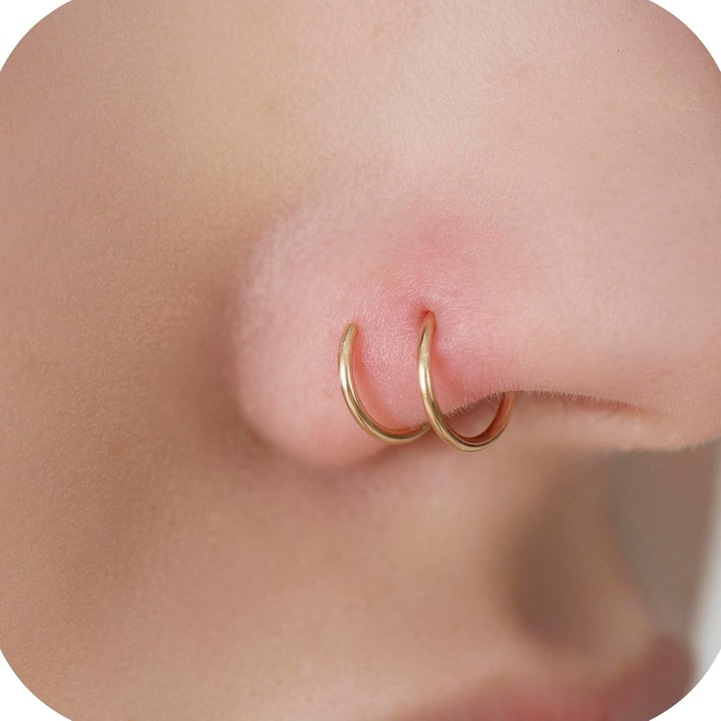 Double Hoop Nose Ring for Single Piercing,14K Gold Filled/Sterling Silver/Rose Gold Nose Ring for Women,20g / 22g Spiral Twist Nose Ring,6mm/7mm/8mm - QIAO CrystalQIAO CrystalQIAO Crystal