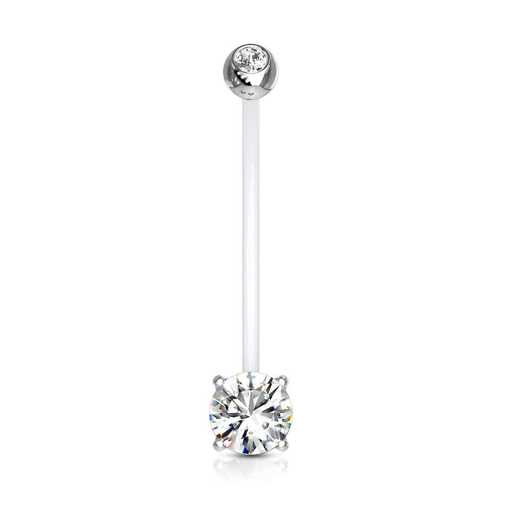 Double Jeweled Prong Set Round CZ Crystal Pregnancy Maternity Bioflex Belly Button Navel Ring - QIAO Crystal我的商店QIAO Crystal